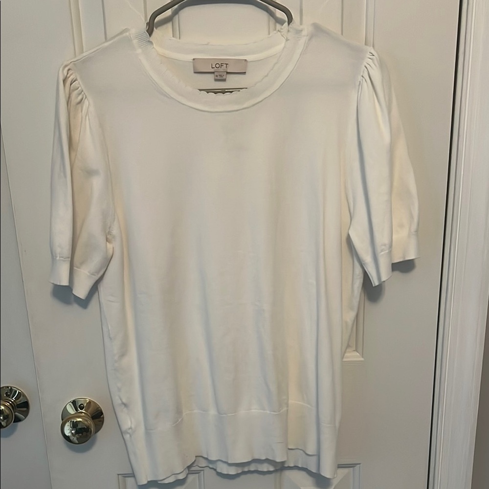 LOFT White Fitted Short Sleeve Blouse